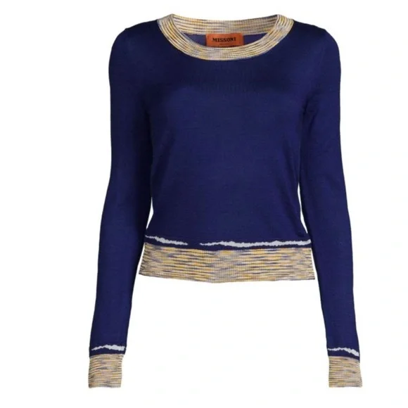 Missoni Cashmere Blend Royal Blue and Cream Crew Neck Sweater EU Size 38 - Picture 10 of 10